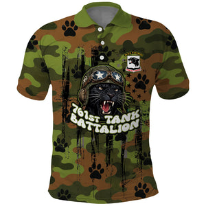761st Tank Battalion African American Polo Shirt Black Panthers Cartoon Mascot - Military History Camouflage Paw