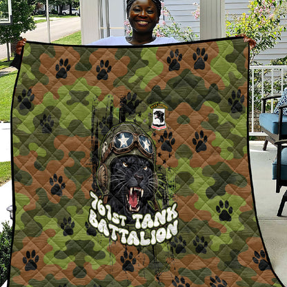 761st Tank Battalion African American Quilt Black Panthers Cartoon Mascot - Military History Camouflage Paw