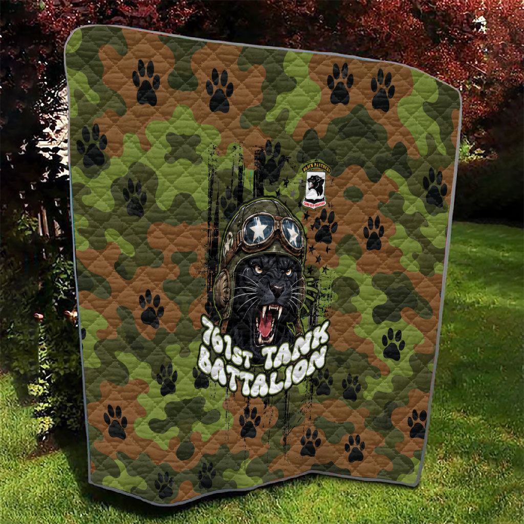761st Tank Battalion African American Quilt Black Panthers Cartoon Mascot - Military History Camouflage Paw