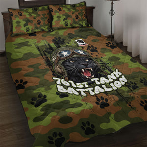 761st Tank Battalion African American Quilt Bed Set Black Panthers Cartoon Mascot - Military History Camouflage Paw
