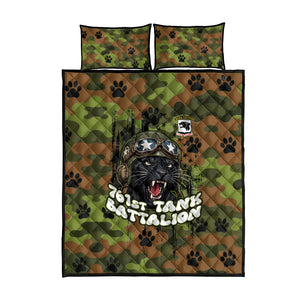 761st Tank Battalion African American Quilt Bed Set Black Panthers Cartoon Mascot - Military History Camouflage Paw