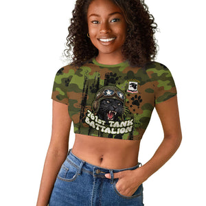 761st Tank Battalion African American Raglan Cropped T shirt Black Panthers Cartoon Mascot - Military History Camouflage Paw