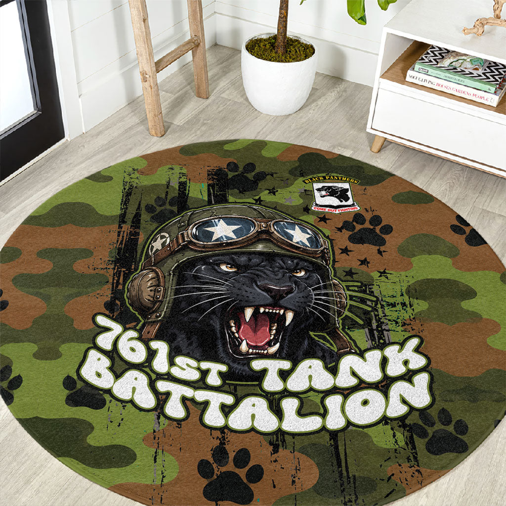 761st Tank Battalion African American Round Carpet Black Panthers Cartoon Mascot - Military History Camouflage Paw