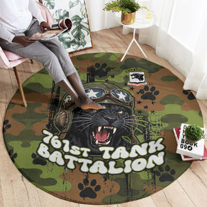 761st Tank Battalion African American Round Carpet Black Panthers Cartoon Mascot - Military History Camouflage Paw
