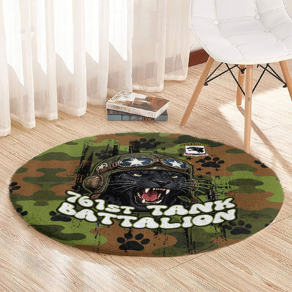 761st Tank Battalion African American Round Carpet Black Panthers Cartoon Mascot - Military History Camouflage Paw