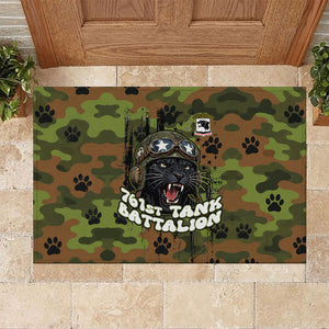 761st Tank Battalion African American Rubber Doormat Black Panthers Cartoon Mascot - Military History Camouflage Paw