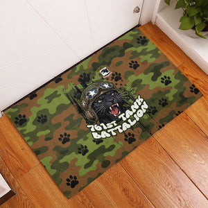 761st Tank Battalion African American Rubber Doormat Black Panthers Cartoon Mascot - Military History Camouflage Paw