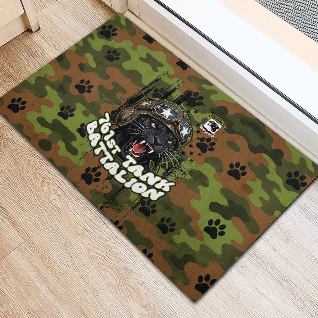 761st Tank Battalion African American Rubber Doormat Black Panthers Cartoon Mascot - Military History Camouflage Paw