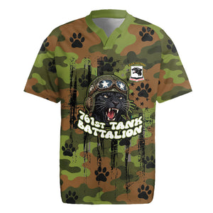 761st Tank Battalion African American Rugby Jersey Black Panthers Cartoon Mascot - Military History Camouflage Paw