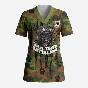 761st Tank Battalion African American Scrub Top Black Panthers Cartoon Mascot - Military History Camouflage Paw