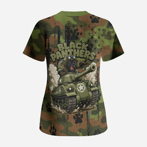 761st Tank Battalion African American Scrub Top Black Panthers Cartoon Mascot - Military History Camouflage Paw