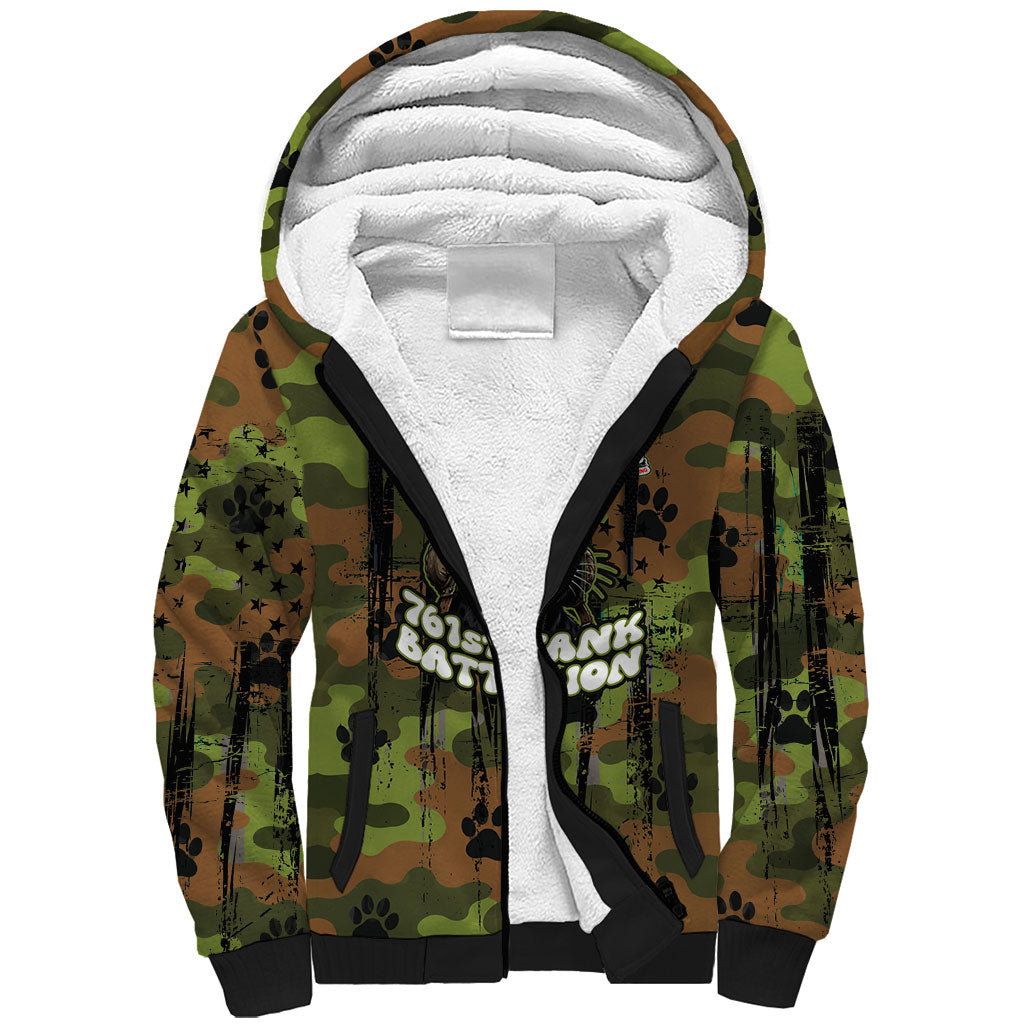 761st Tank Battalion African American Sherpa Hoodie Black Panthers Cartoon Mascot - Military History Camouflage Paw