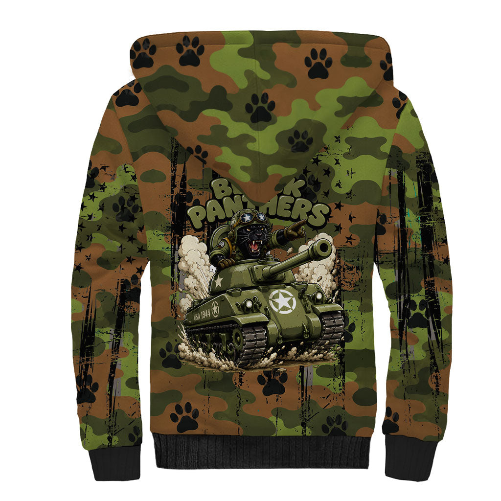 761st Tank Battalion African American Sherpa Hoodie Black Panthers Cartoon Mascot - Military History Camouflage Paw