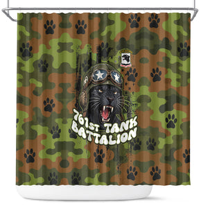 761st Tank Battalion African American Shower Curtain Black Panthers Cartoon Mascot - Military History Camouflage Paw
