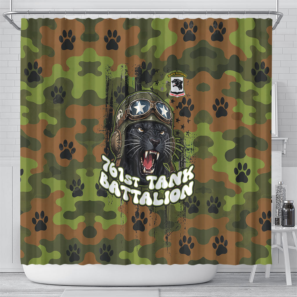 761st Tank Battalion African American Shower Curtain Black Panthers Cartoon Mascot - Military History Camouflage Paw