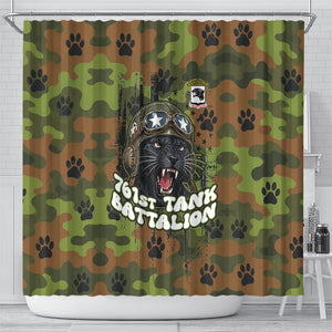 761st Tank Battalion African American Shower Curtain Black Panthers Cartoon Mascot - Military History Camouflage Paw