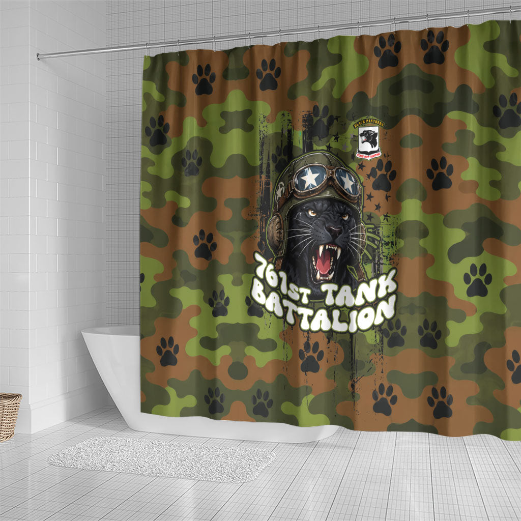 761st Tank Battalion African American Shower Curtain Black Panthers Cartoon Mascot - Military History Camouflage Paw