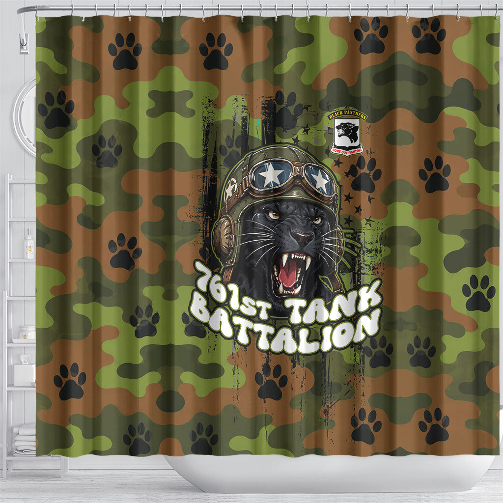 761st Tank Battalion African American Shower Curtain Black Panthers Cartoon Mascot - Military History Camouflage Paw