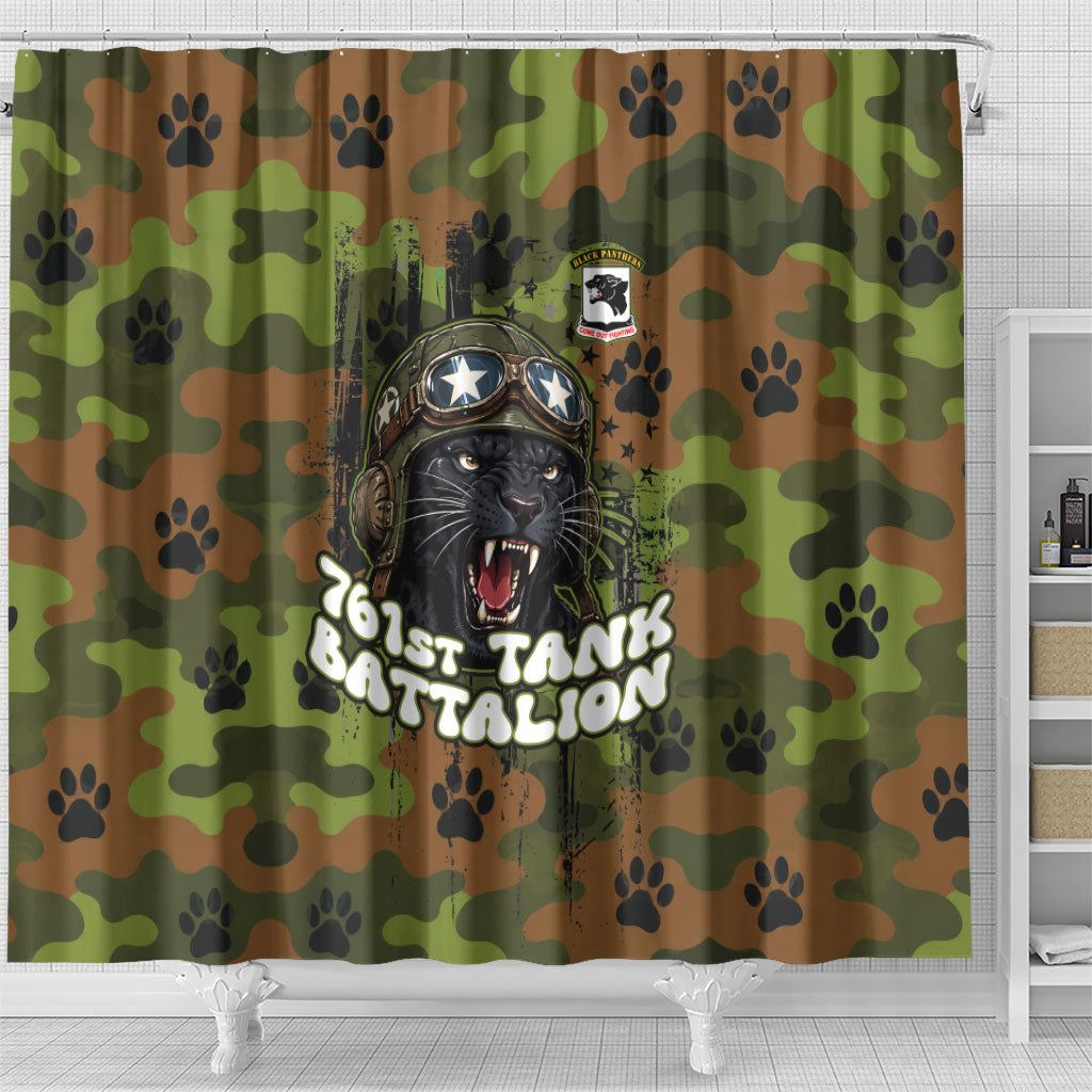 761st Tank Battalion African American Shower Curtain Black Panthers Cartoon Mascot - Military History Camouflage Paw