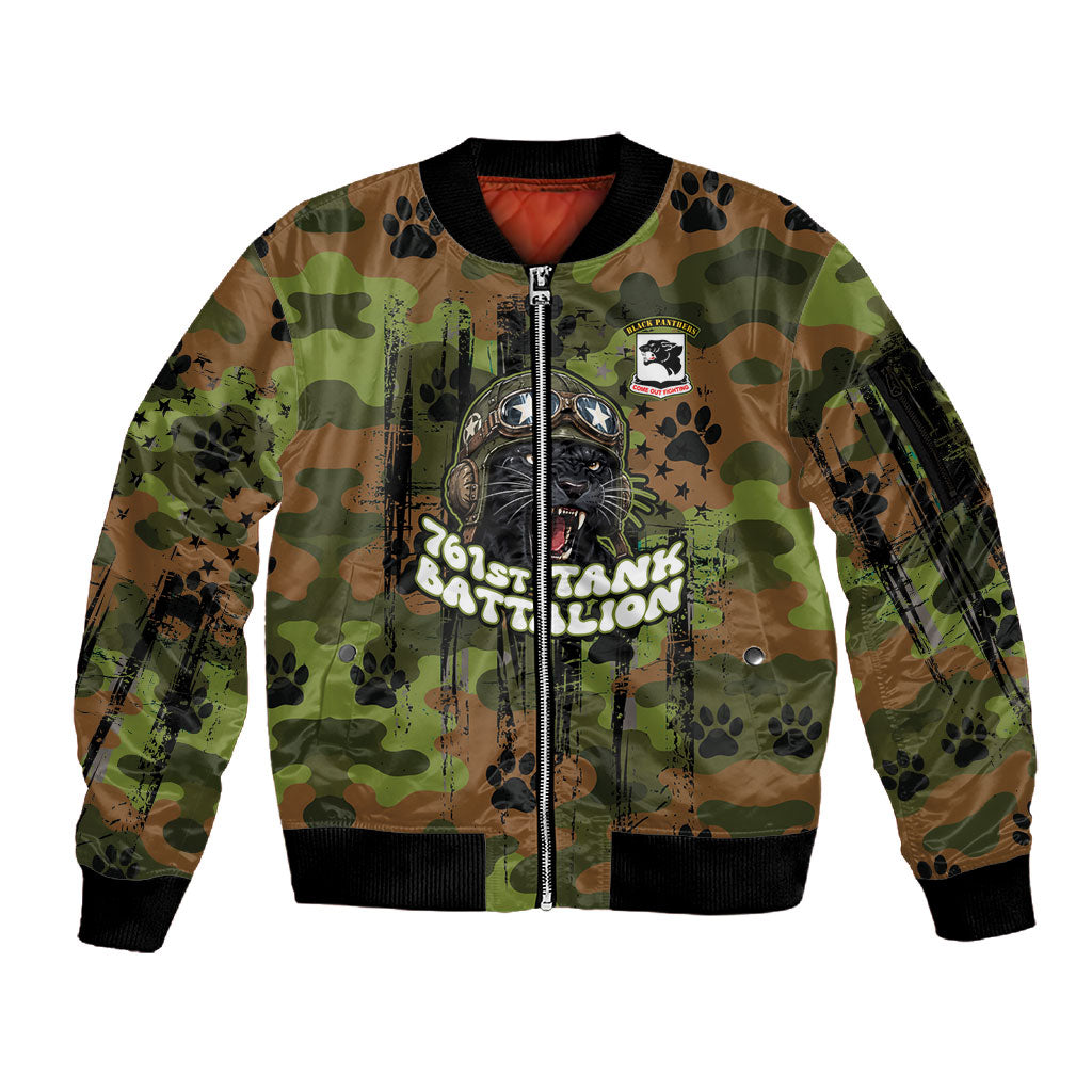 761st Tank Battalion African American Sleeve Zip Bomber Jacket Black Panthers Cartoon Mascot - Military History Camouflage Paw