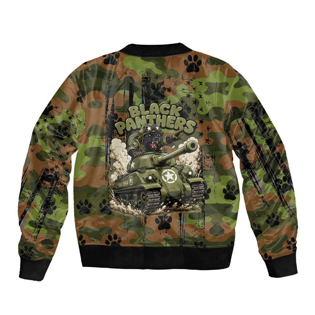 761st Tank Battalion African American Sleeve Zip Bomber Jacket Black Panthers Cartoon Mascot - Military History Camouflage Paw