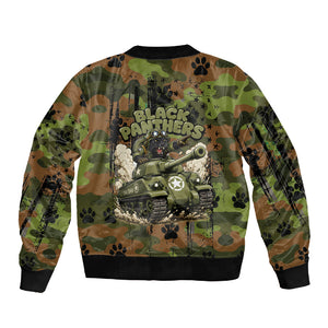 761st Tank Battalion African American Sleeve Zip Bomber Jacket Black Panthers Cartoon Mascot - Military History Camouflage Paw