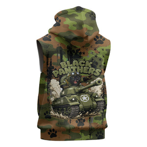 761st Tank Battalion African American Sleeveless Hoodie Black Panthers Cartoon Mascot - Military History Camouflage Paw