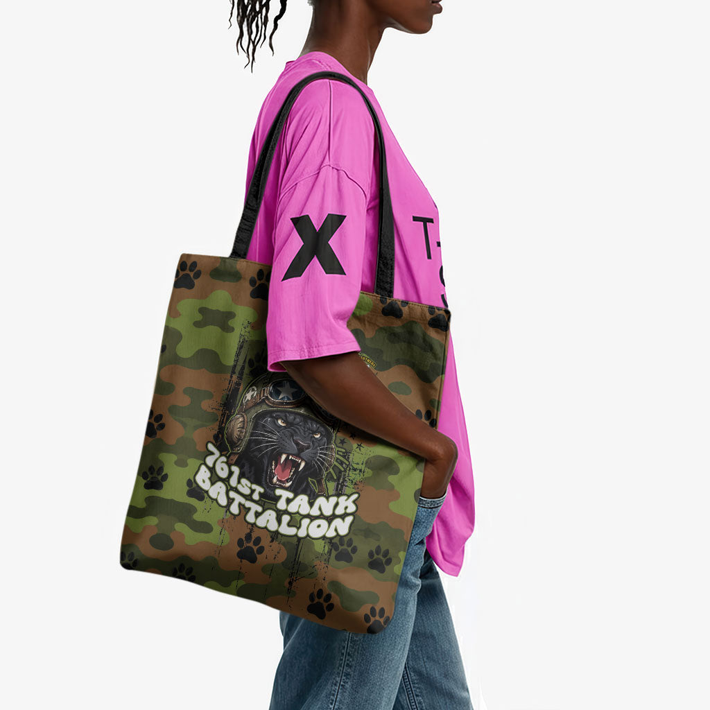 761st Tank Battalion African American Tote Bag Black Panthers Cartoon Mascot - Military History Camouflage Paw