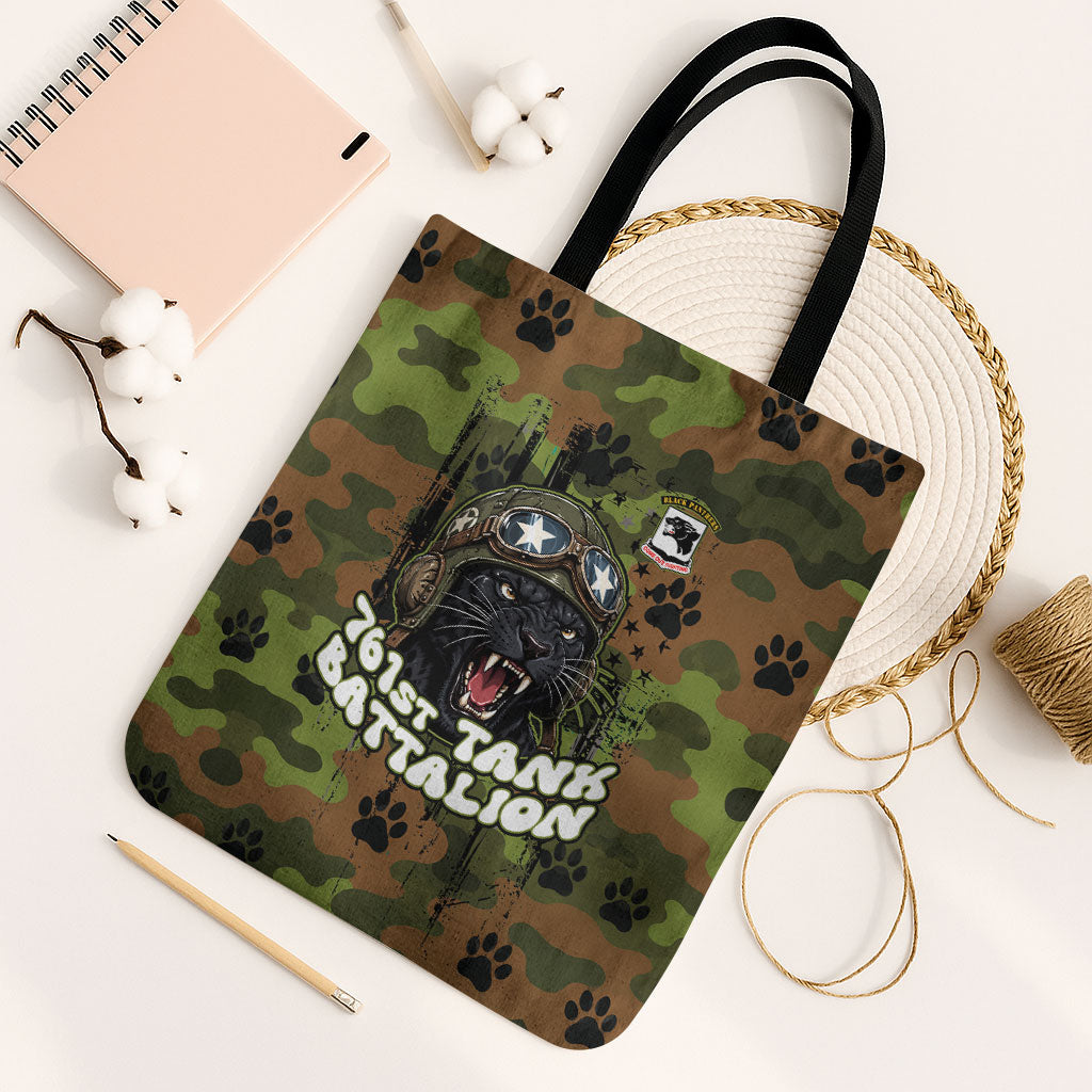 761st Tank Battalion African American Tote Bag Black Panthers Cartoon Mascot - Military History Camouflage Paw