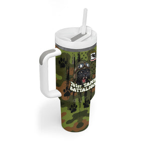 761st Tank Battalion African American Tumbler With Handle Black Panthers Cartoon Mascot - Military History Camouflage Paw