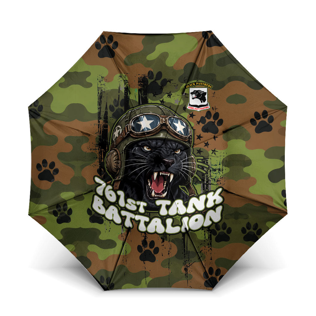 761st Tank Battalion African American Umbrella Black Panthers Cartoon Mascot - Military History Camouflage Paw