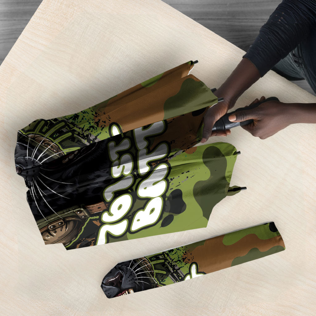 761st Tank Battalion African American Umbrella Black Panthers Cartoon Mascot - Military History Camouflage Paw