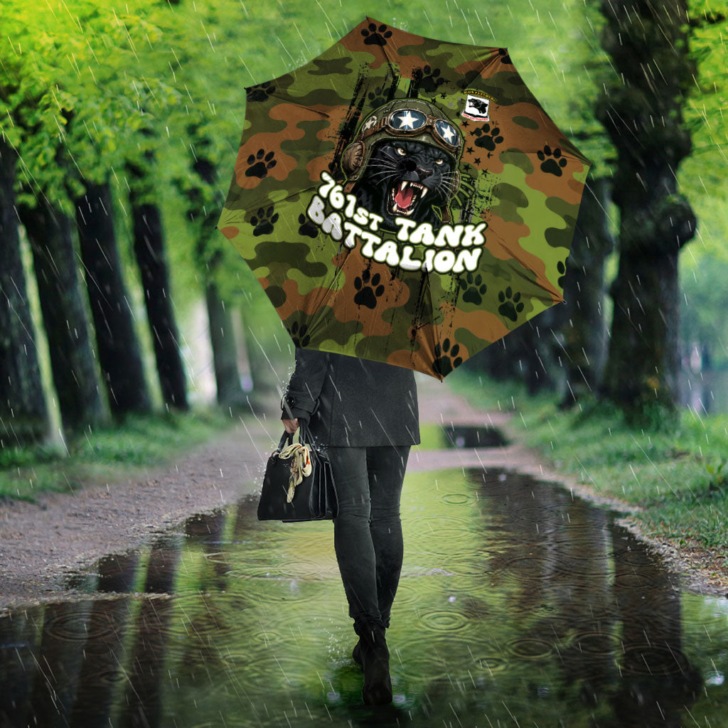 761st Tank Battalion African American Umbrella Black Panthers Cartoon Mascot - Military History Camouflage Paw
