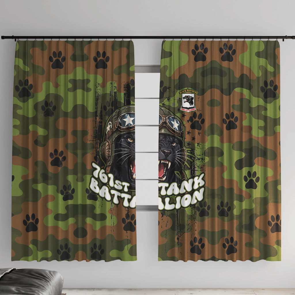 761st Tank Battalion African American Window Curtain Black Panthers Cartoon Mascot - Military History Camouflage Paw