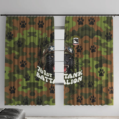 761st Tank Battalion African American Window Curtain Black Panthers Cartoon Mascot - Military History Camouflage Paw
