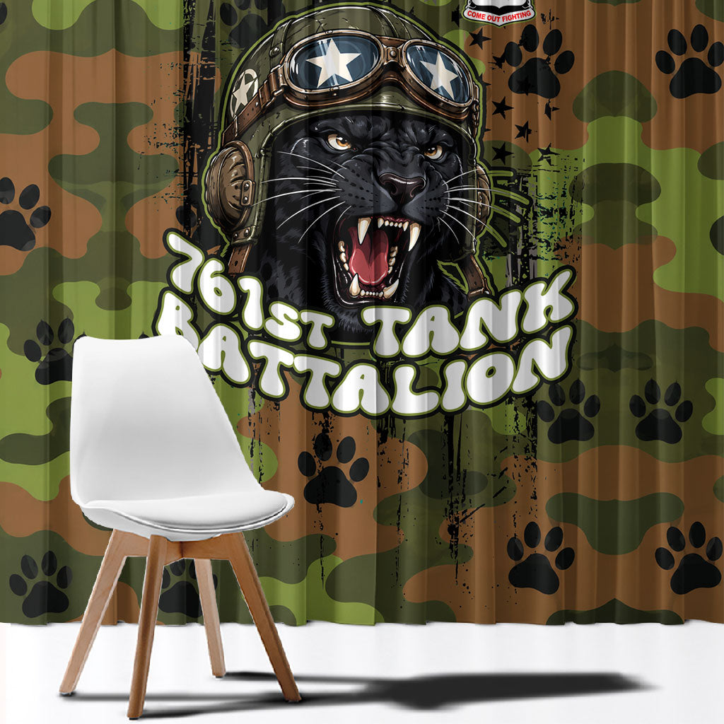 761st Tank Battalion African American Window Curtain Black Panthers Cartoon Mascot - Military History Camouflage Paw