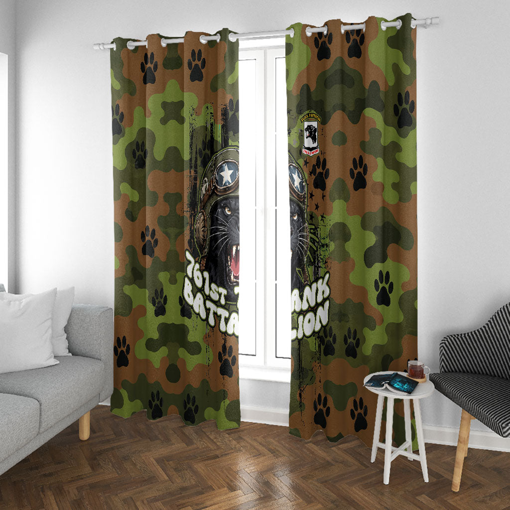761st Tank Battalion African American Window Curtain Black Panthers Cartoon Mascot - Military History Camouflage Paw