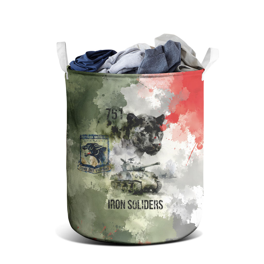 761st Tank Battalion Laundry Basket Black Panthers - Come Out Fighting - Military Watercolor