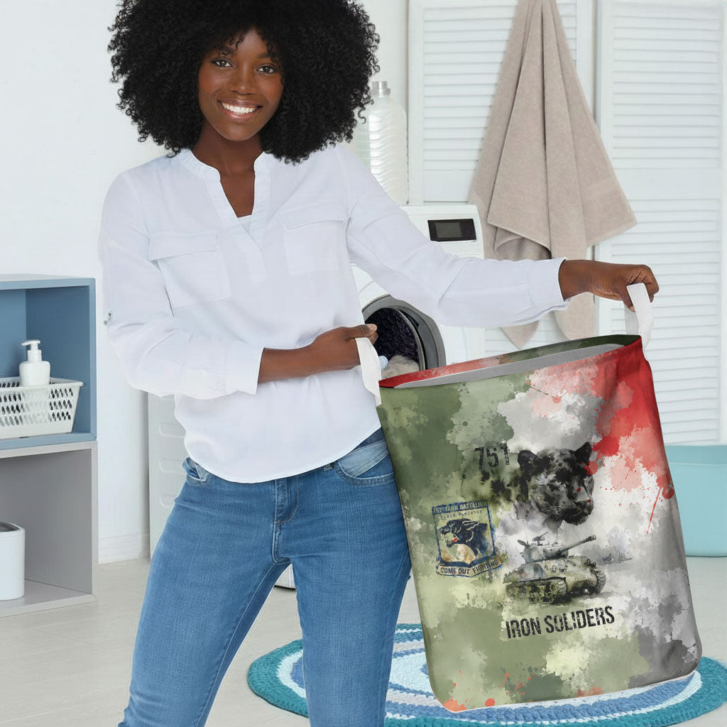 761st Tank Battalion Laundry Basket Black Panthers - Come Out Fighting - Military Watercolor