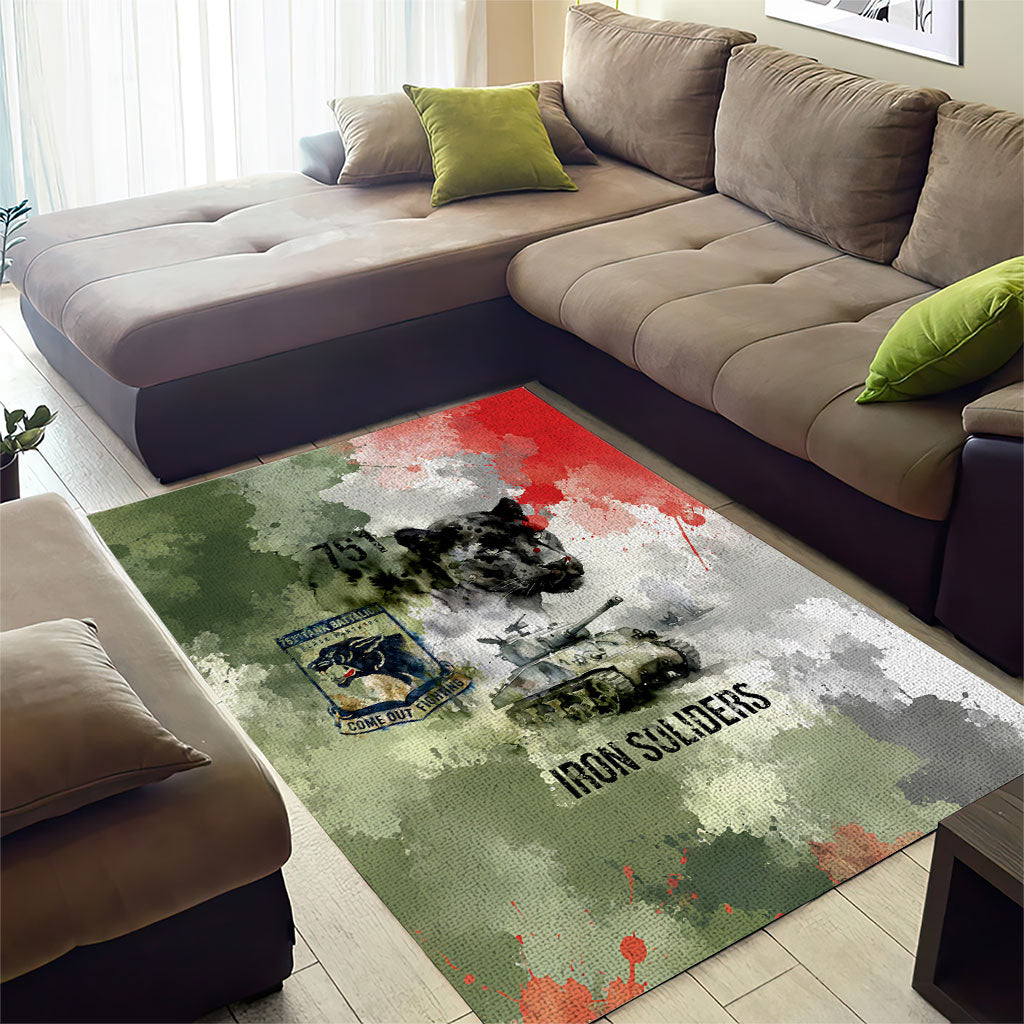 761st Tank Battalion Area Rug Black Panthers - Come Out Fighting - Military Watercolor