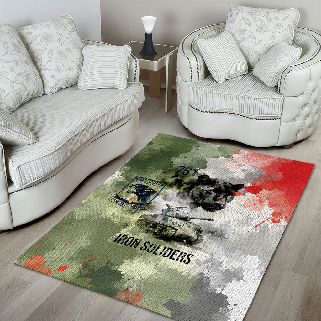 761st Tank Battalion Area Rug Black Panthers - Come Out Fighting - Military Watercolor