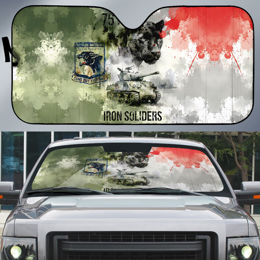 761st Tank Battalion Auto Sun Shade Black Panthers - Come Out Fighting - Military Watercolor