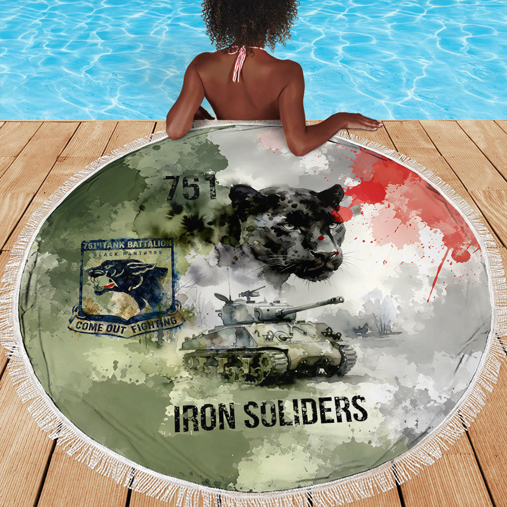 761st Tank Battalion Beach Blanket Black Panthers - Come Out Fighting - Military Watercolor