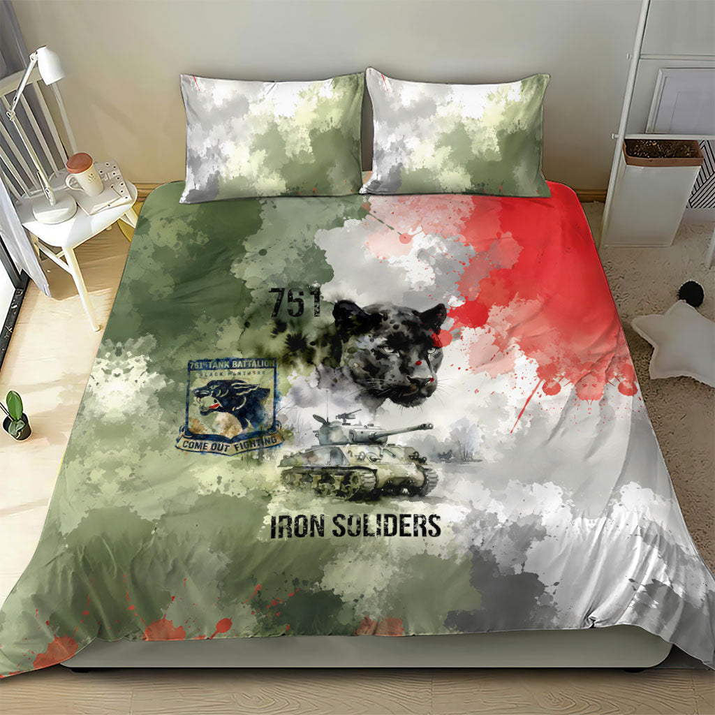761st Tank Battalion Bedding Set Black Panthers - Come Out Fighting - Military Watercolor