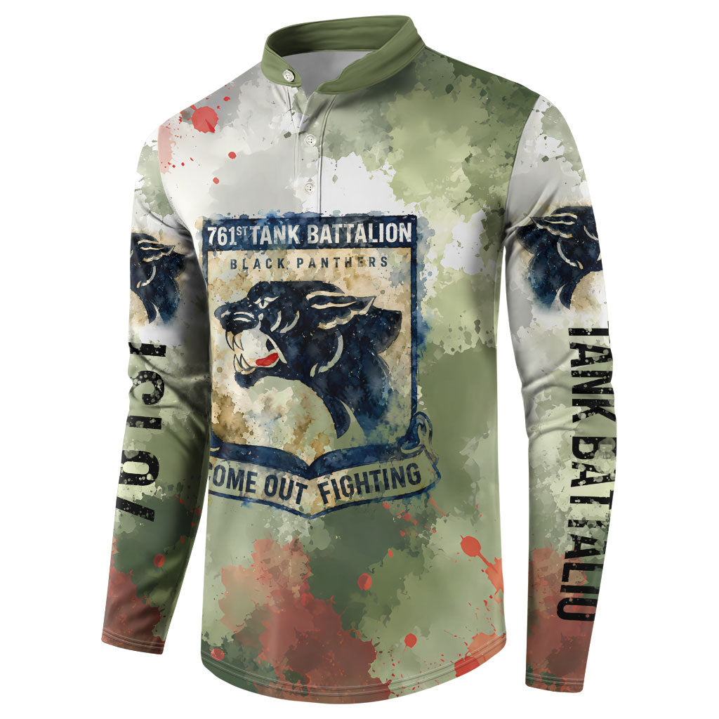 761st Tank Battalion Button Sweatshirt Black Panthers - Come Out Fighting - Military Watercolor