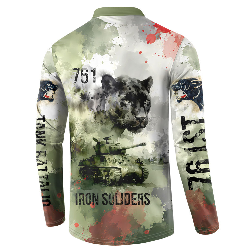 761st Tank Battalion Button Sweatshirt Black Panthers - Come Out Fighting - Military Watercolor