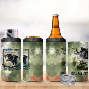 761st Tank Battalion 4 in 1 Can Cooler Tumbler Black Panthers - Come Out Fighting - Military Watercolor