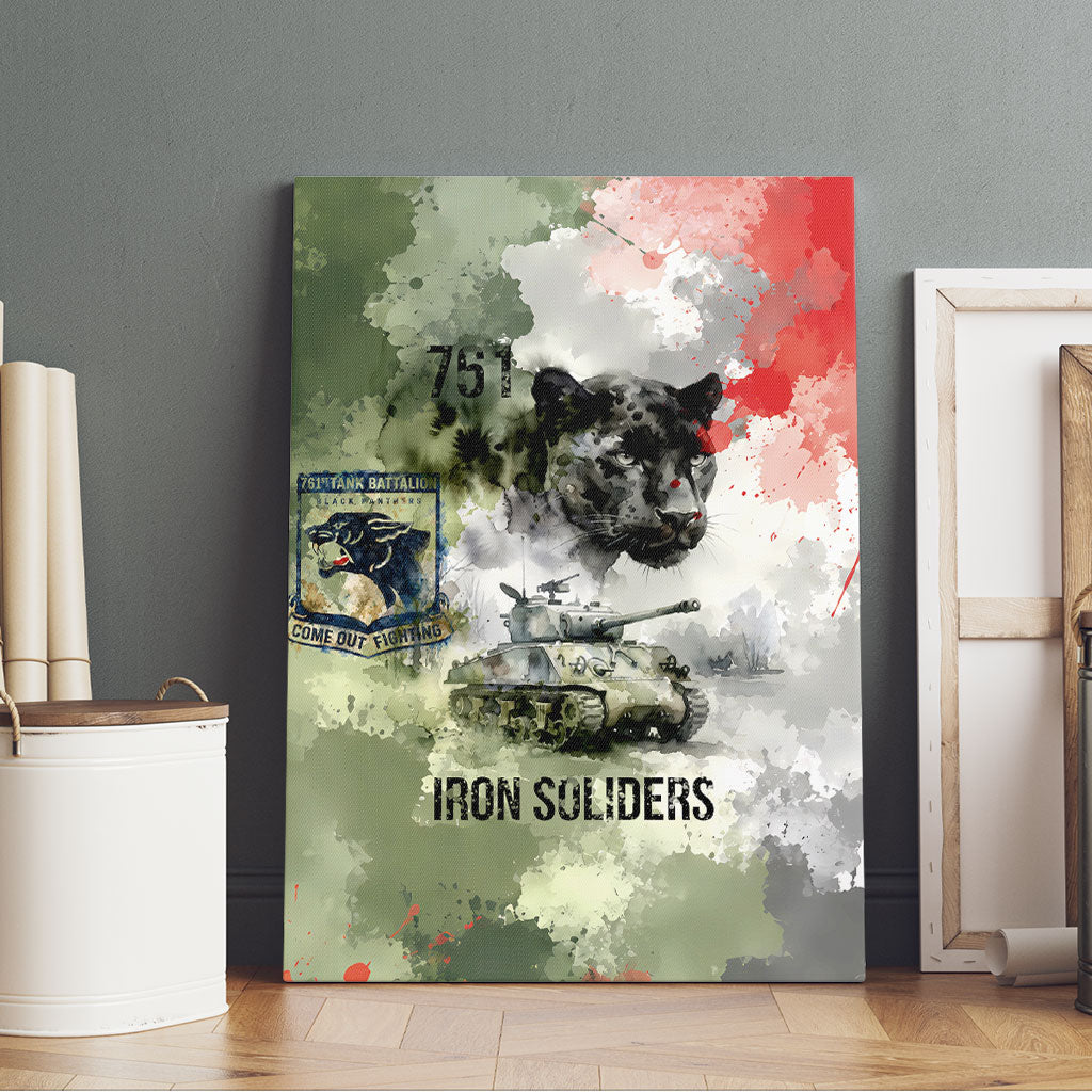 761st Tank Battalion Canvas Wall Art Black Panthers - Come Out Fighting - Military Watercolor