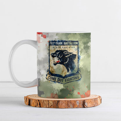 761st Tank Battalion Ceramic Mug Black Panthers - Come Out Fighting - Military Watercolor