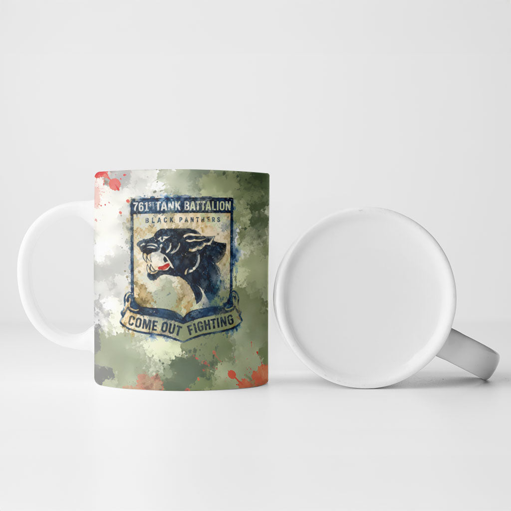 761st Tank Battalion Ceramic Mug Black Panthers - Come Out Fighting - Military Watercolor